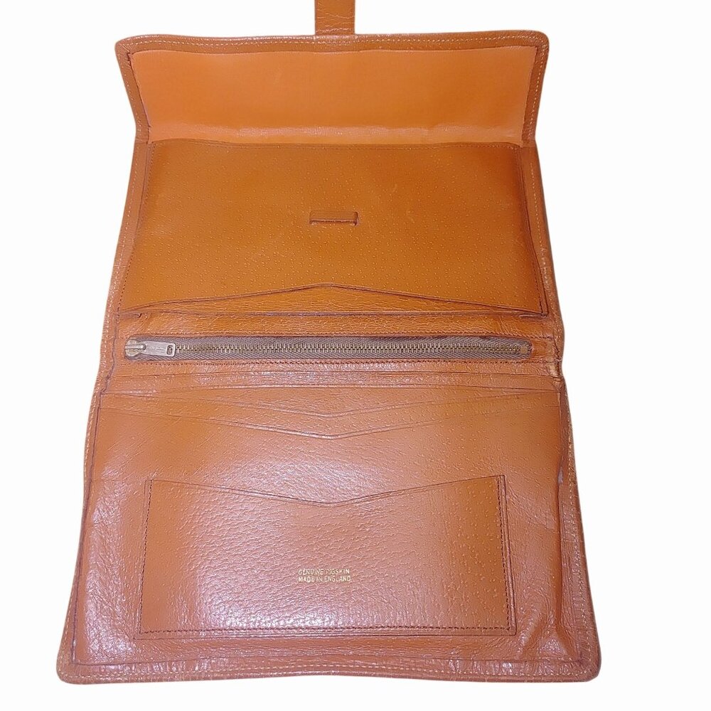 Genuine Pigskin Leather Clutch Wallet Zipper Compartments England Aer Zipper Tan